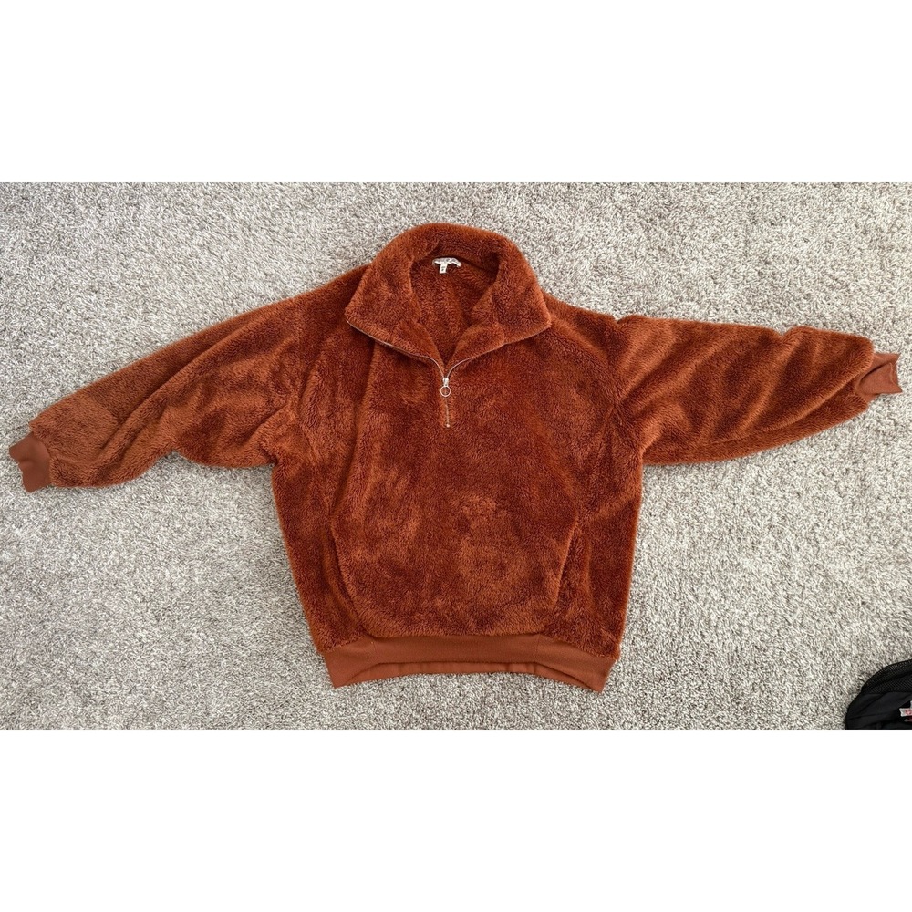 Express One Eleven Pullover Women's M Brown  1/4 Zip Sherpa Fleece Cozy Soft